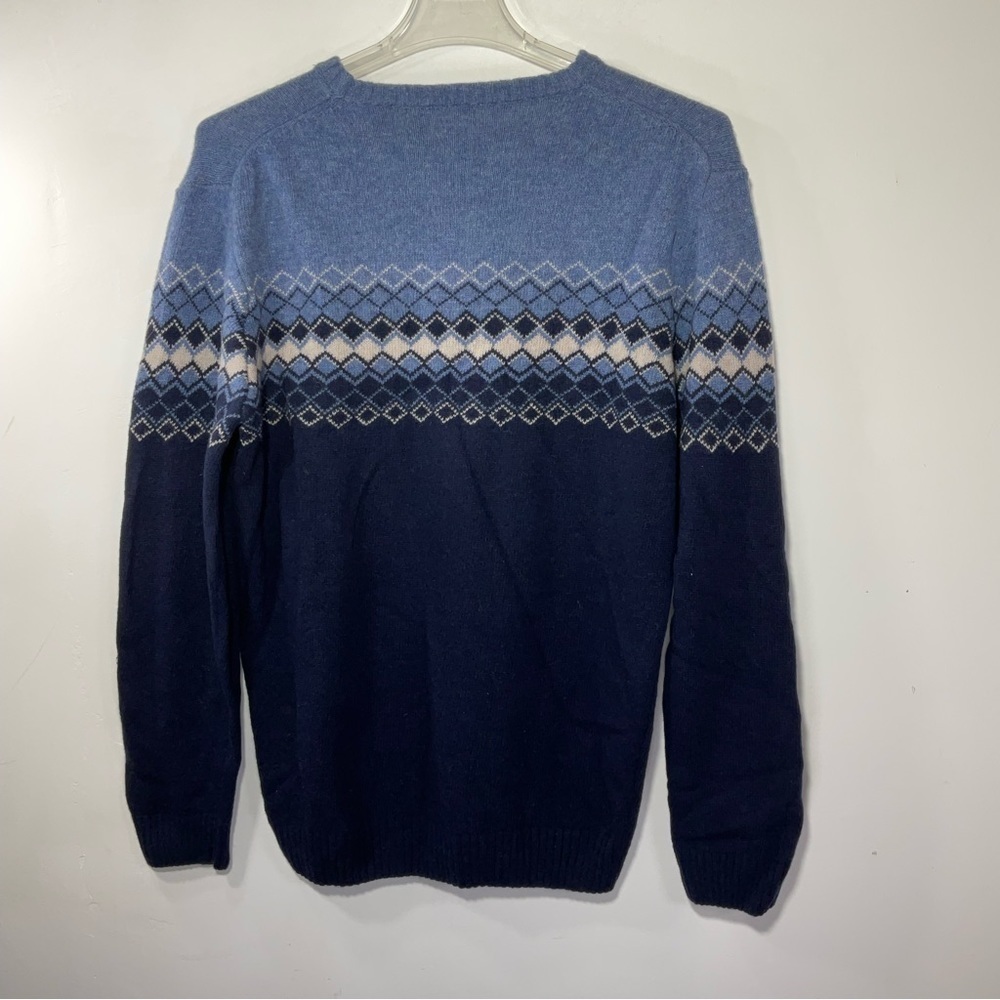 Wool Blend Sweater Italy Fair Isle Nordic Navy Light Blue White Crew Size XL - Picture 3 of 6